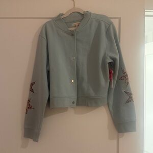 Papermoon Pastel Blue Snap-Front Jacket with Star Elbow Patches